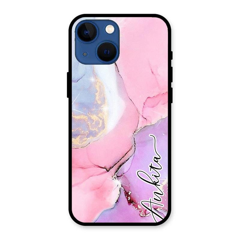 Pink Marble Glossy Metal Case Cover For iPhone 13 mini