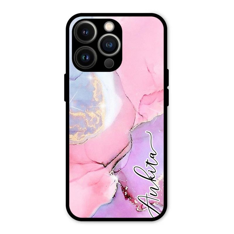 Pink Marble Glossy Metal Case Cover For iPhone 13 Pro Max