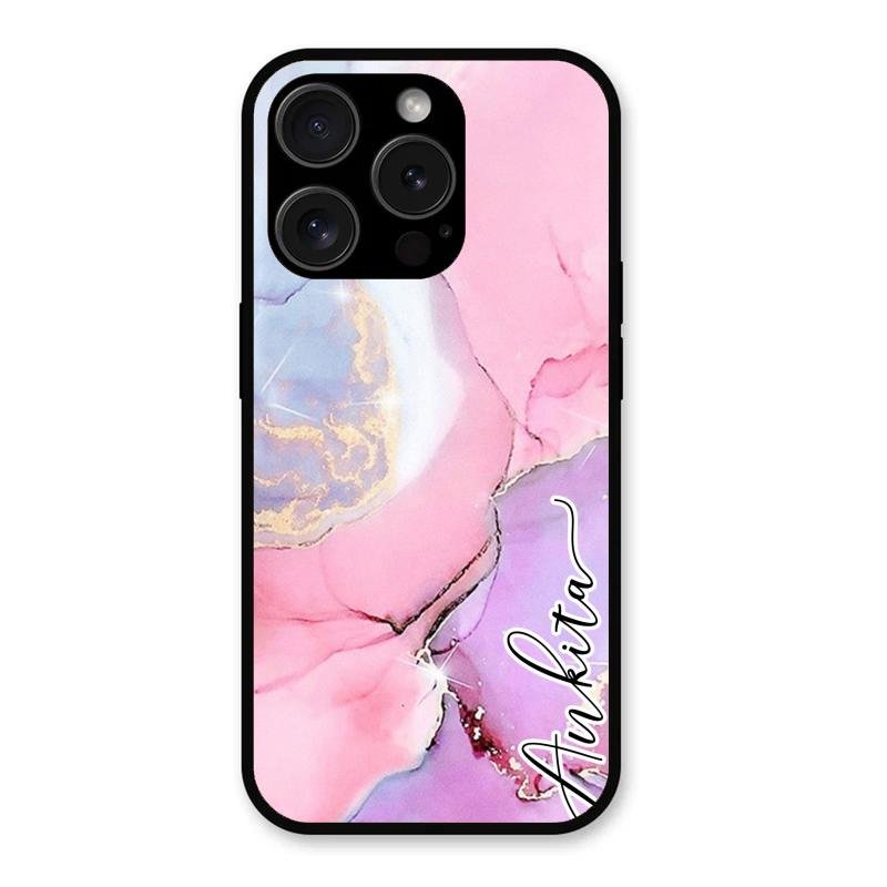 Pink Marble Glossy Metal Case Cover For iPhone 15 Pro