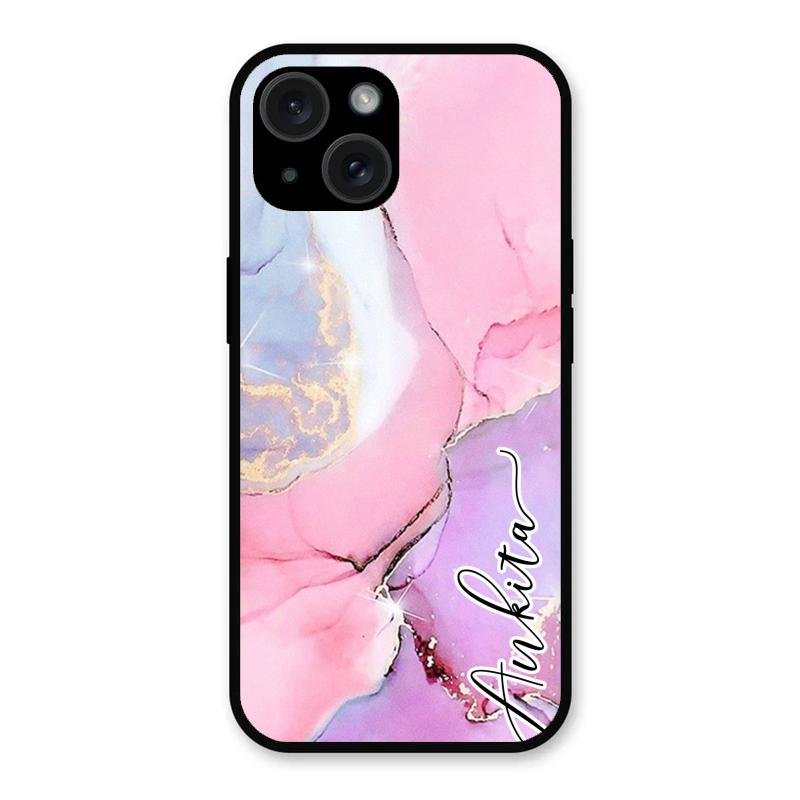 Pink Marble Glossy Metal Case Cover For iPhone 15