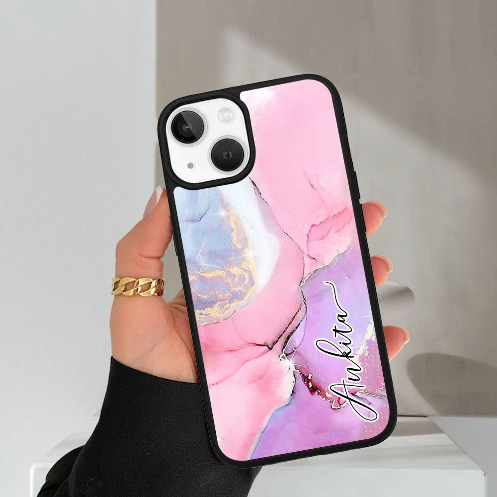 Pink Marble Glossy Metal Case Cover For iPhone
