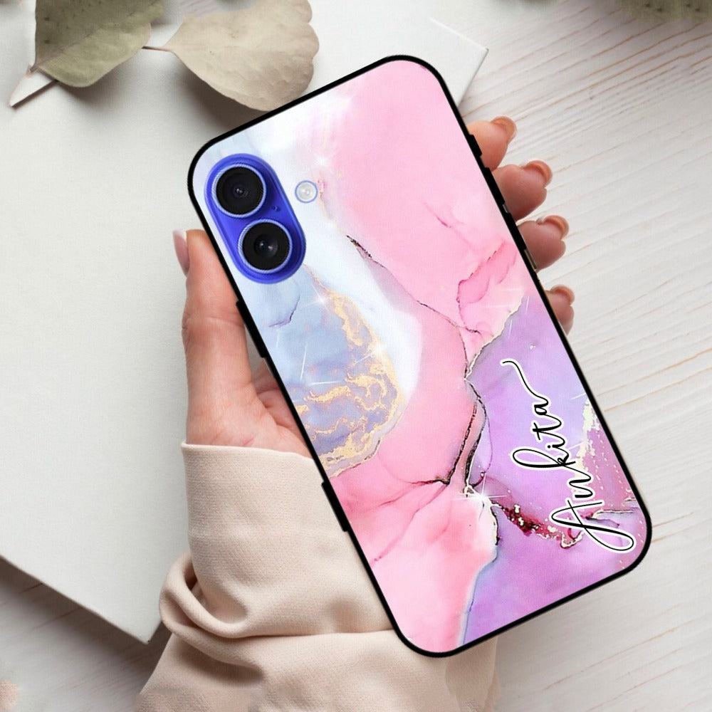 Pink Marble Glossy Metal Case Cover For iPhone