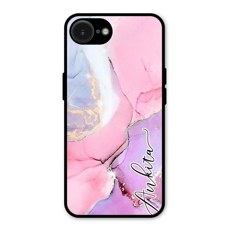 Pink Marble Glossy Metal Case Cover For iPhone 16e