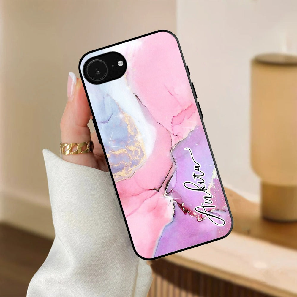 Pink Marble Glossy Metal Case Cover For iPhone