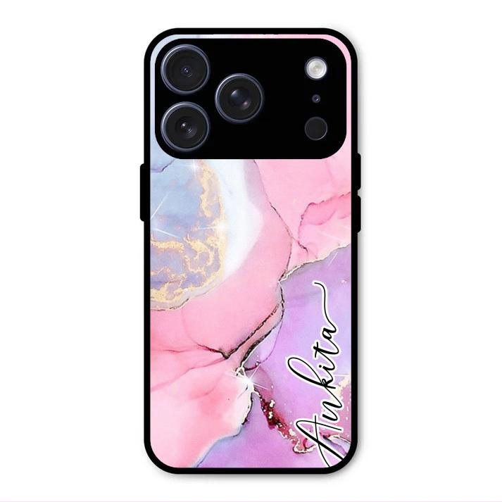 Pink Marble Glossy Metal Case Cover For iPhone 17 Pro