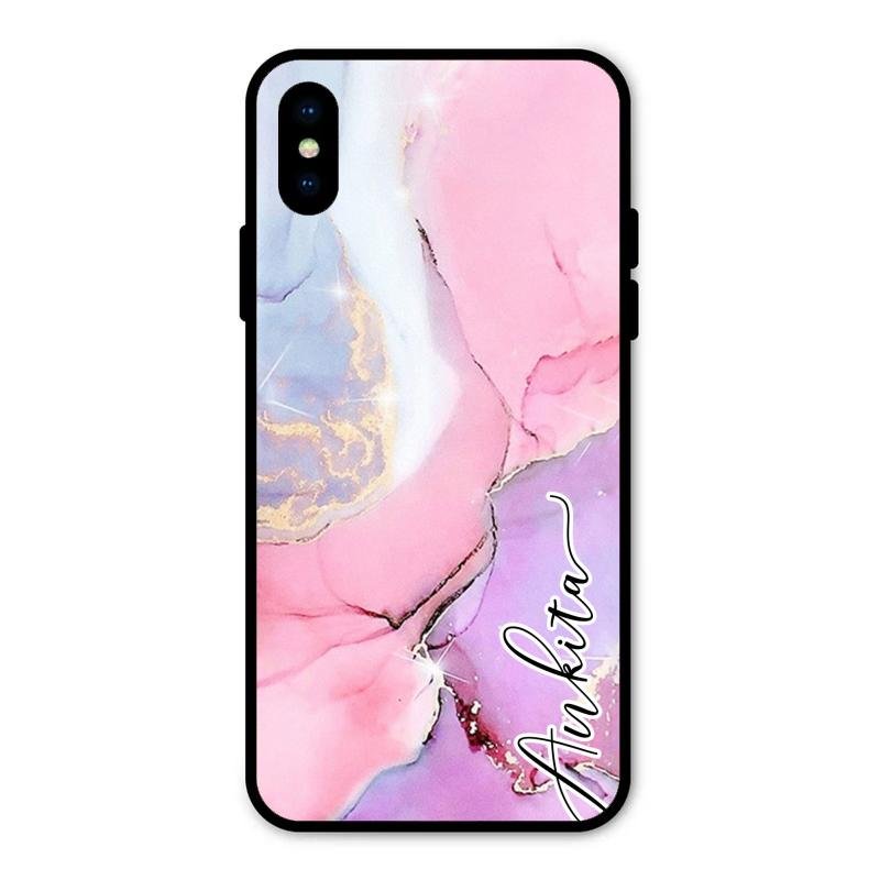 Pink Marble Glossy Metal Case Cover For iPhone XS