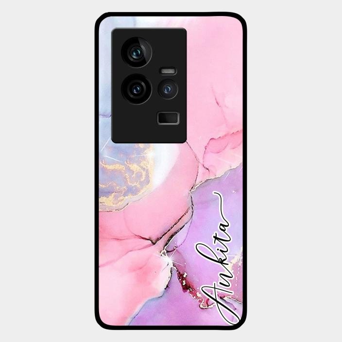 Pink Marble Glossy Metal Case Cover For Iqoo 11 5G