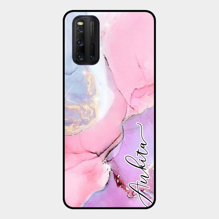 Pink Marble Glossy Metal Case Cover For Iqoo 3 5G