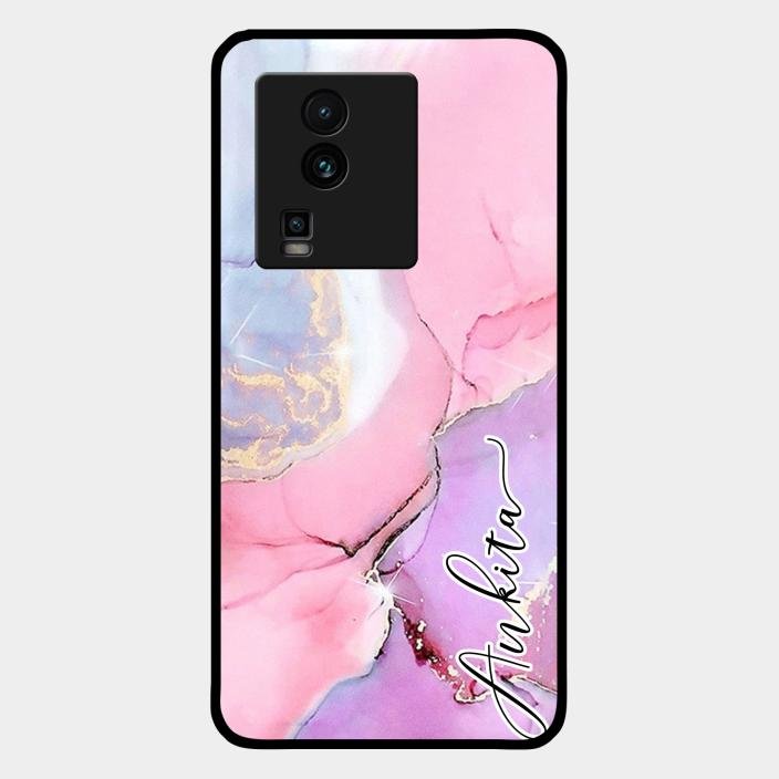 Pink Marble Glossy Metal Case Cover For Iqoo Neo 7 5G