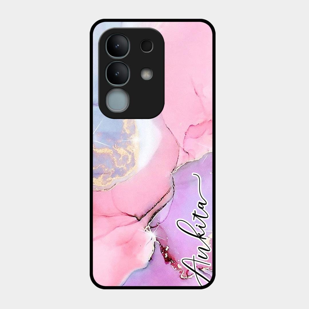 Pink Marble Glossy Metal Case Cover For iQOO Z10x 5G