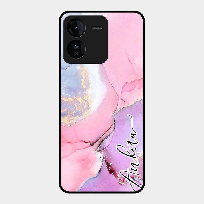 Pink Marble Glossy Metal Case Cover For Iqoo Z9 5G
