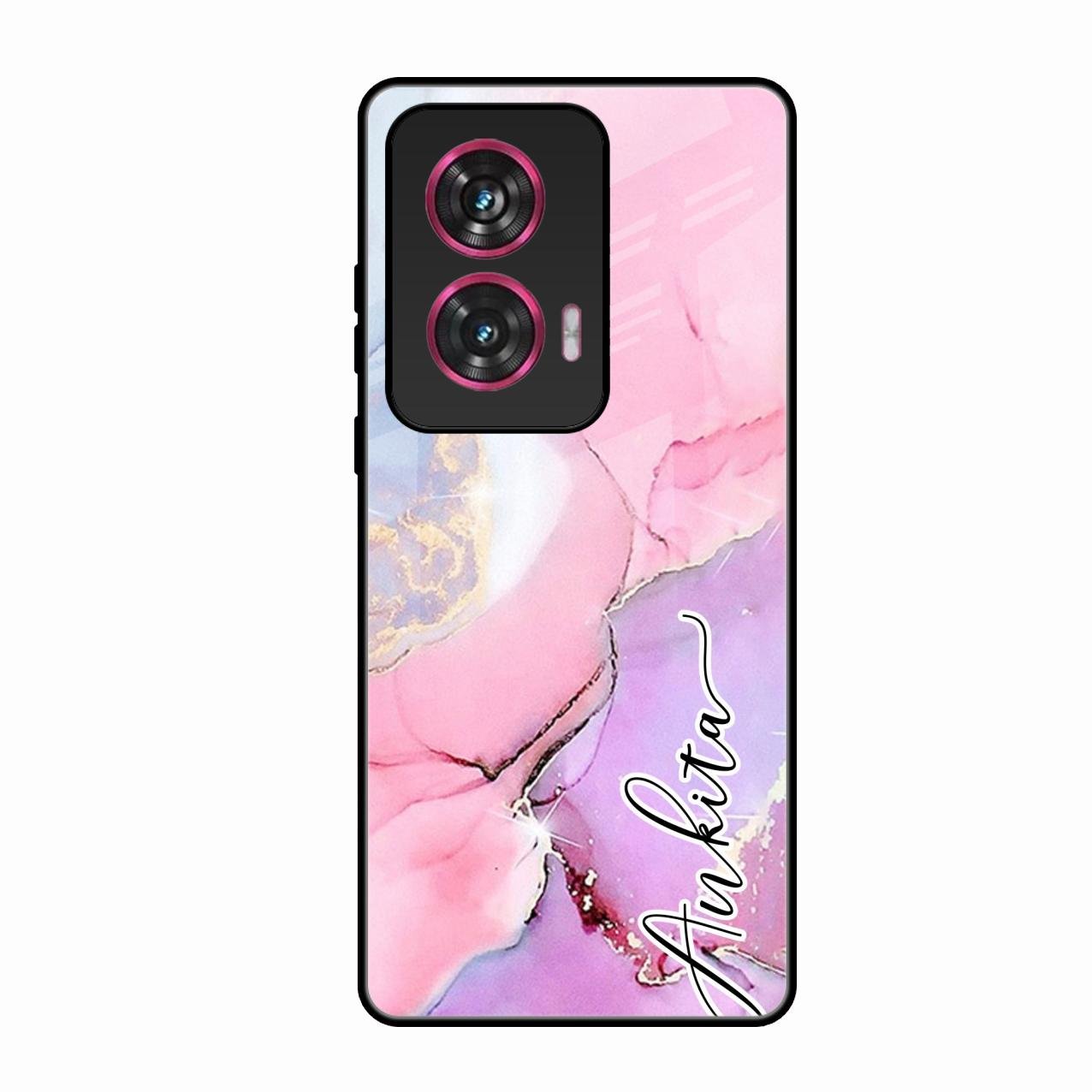 Pink Marble Glossy Metal Case Cover For Motorola Edge 50 Fusion 5G
