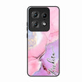 Pink Marble Glossy Metal Case Cover For Motorola Edge 50 Pro