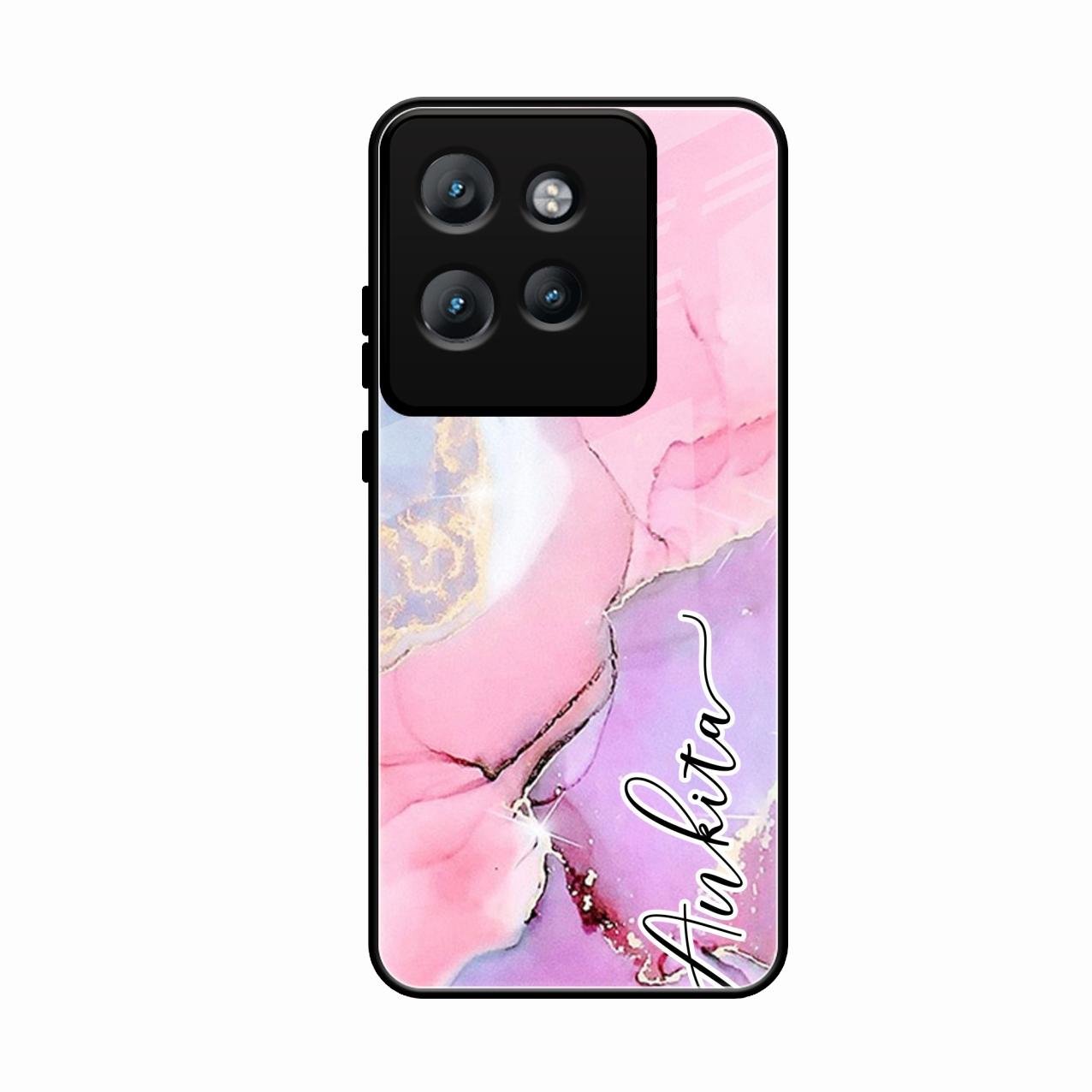 Pink Marble Glossy Metal Case Cover For Motorola Edge 50