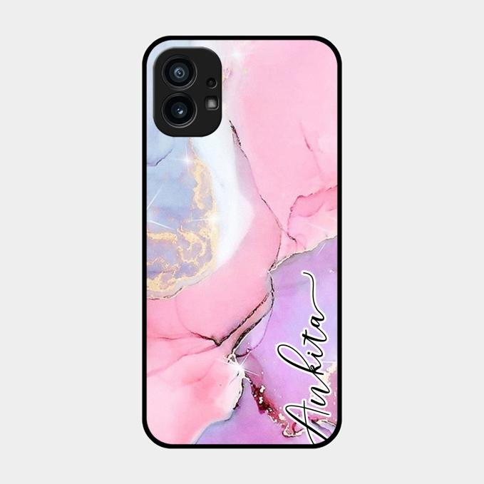 Pink Marble Glossy Metal Case Cover For Nothing Phone 1
