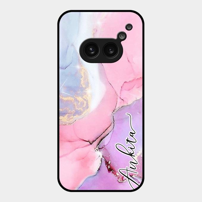 Pink Marble Glossy Metal Case Cover For Nothing Phone 2A 5G