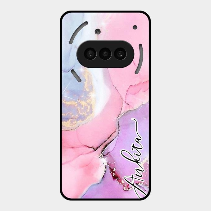 Pink Marble Glossy Metal Case Cover For Nothing Phone 3A 5G