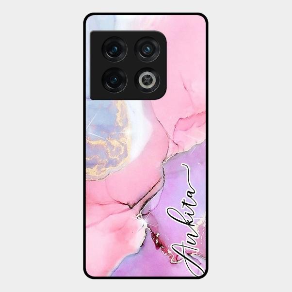 Pink Marble Glossy Metal Case Cover For Oneplus 10 Pro 5G