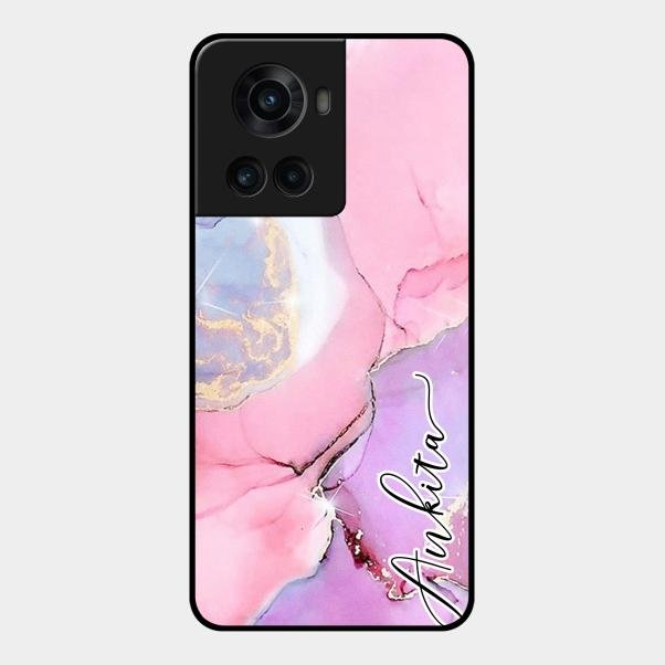 Pink Marble Glossy Metal Case Cover For Oneplus 10R 5G