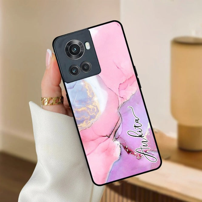 Pink Marble Glossy Metal Case Cover For OnePlus