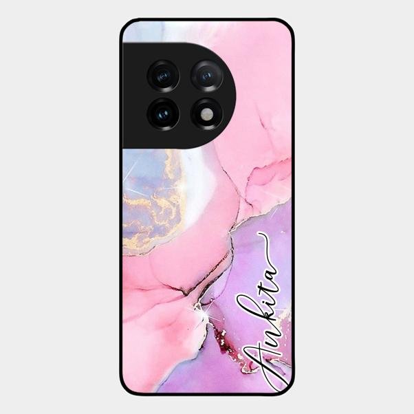 Pink Marble Glossy Metal Case Cover For Oneplus 11 5G