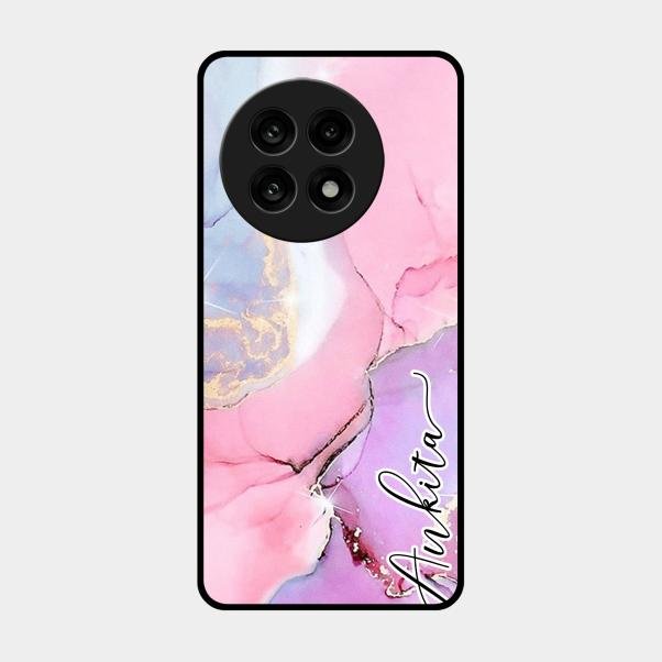 Pink Marble Glossy Metal Case Cover For Oneplus 13R 5G