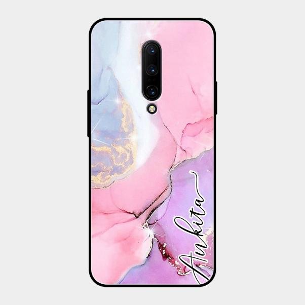 Pink Marble Glossy Metal Case Cover For Oneplus 7 Pro