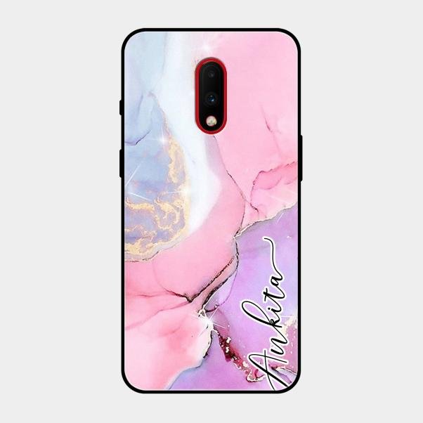 Pink Marble Glossy Metal Case Cover For Oneplus 7