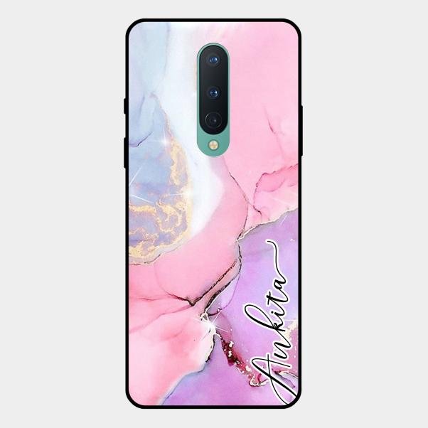 Pink Marble Glossy Metal Case Cover For Oneplus 8