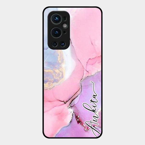 Pink Marble Glossy Metal Case Cover For Oneplus 9 Pro 5G