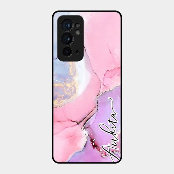 Pink Marble Glossy Metal Case Cover For Oneplus 9Rt 5G