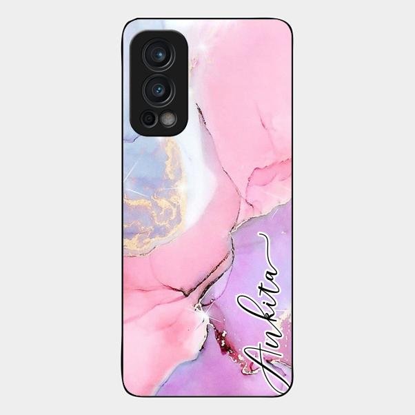 Pink Marble Glossy Metal Case Cover For Oneplus Nord 2 5G