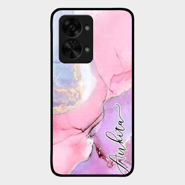 Pink Marble Glossy Metal Case Cover For Oneplus Nord 2T 5G
