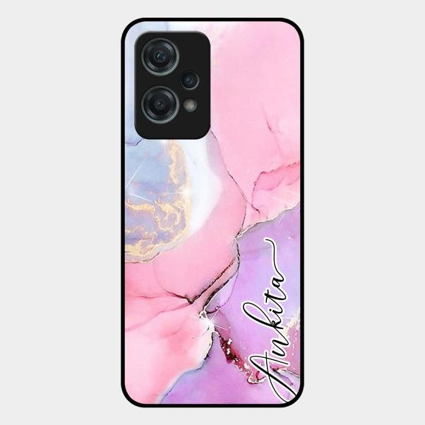 Pink Marble Glossy Metal Case Cover For Oneplus Nord Ce 2 Lite 5G