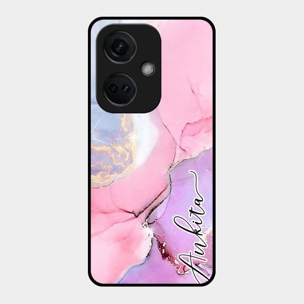 Pink Marble Glossy Metal Case Cover For Oneplus Nord Ce 3 5G