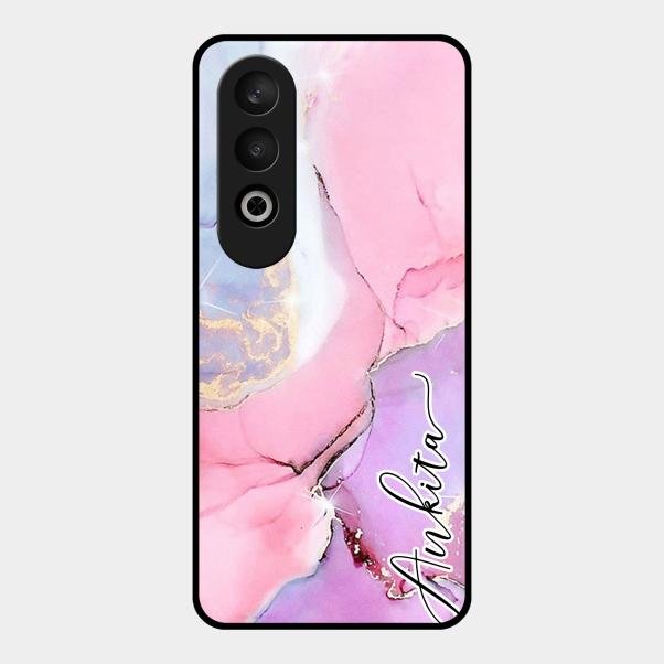 Pink Marble Glossy Metal Case Cover For Oneplus Nord Ce 4 5G