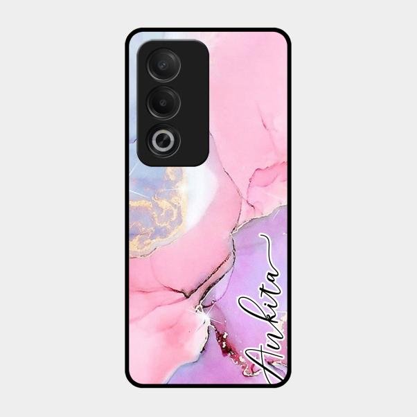 Pink Marble Glossy Metal Case Cover For Oppo A3 Pro 5G