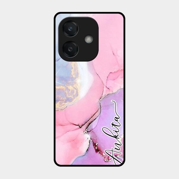 Pink Marble Glossy Metal Case Cover For Oppo A3X 5G