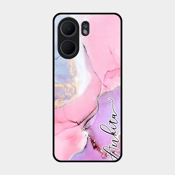 Pink Marble Glossy Metal Case Cover For Oppo A5X 5G