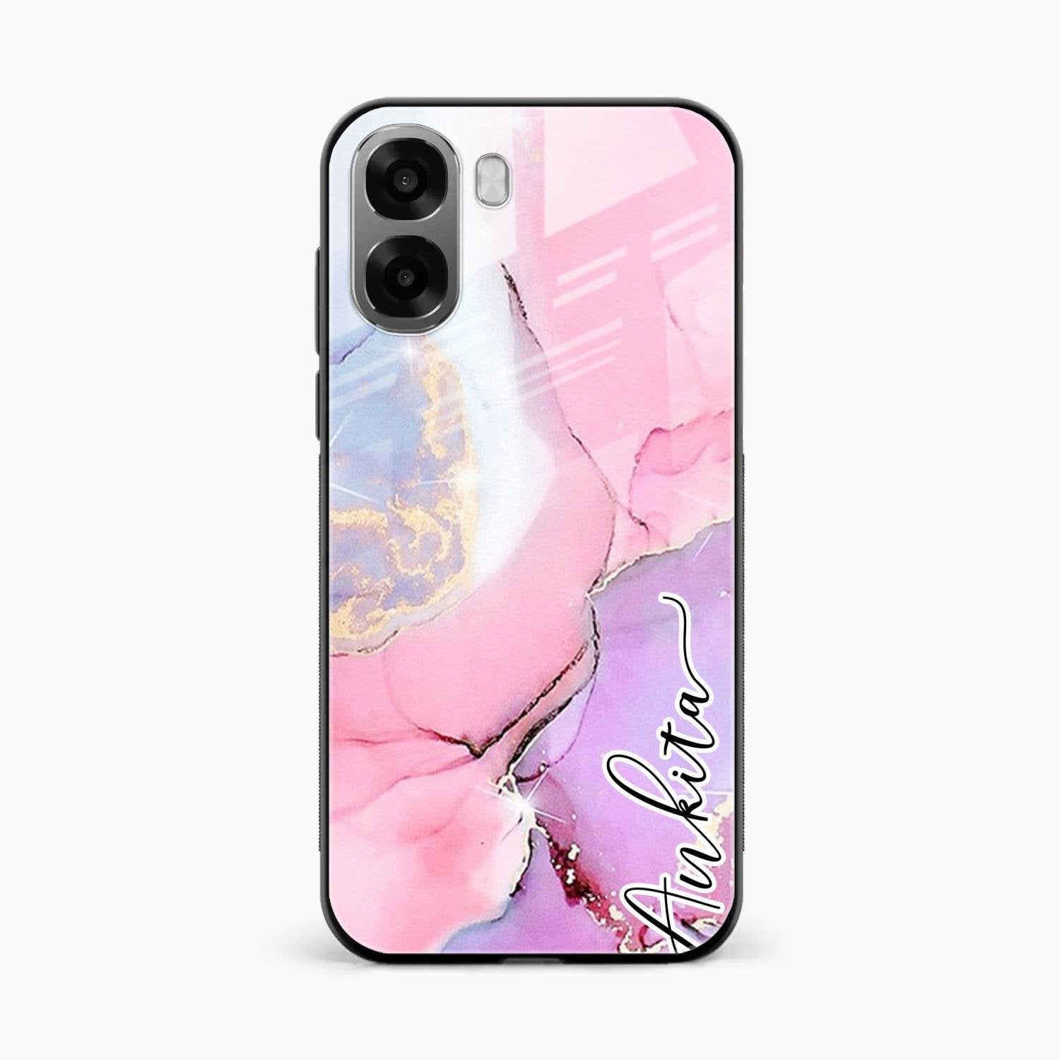 Pink Marble Glossy Metal Case Cover For Oppo A6X 5G