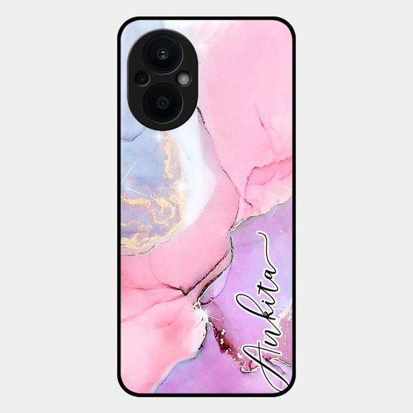Pink Marble Glossy Metal Case Cover For Oppo F21S Pro 5G