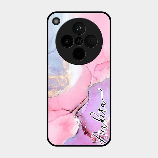 Pink Marble Glossy Metal Case Cover For Oppo Find X8 5G