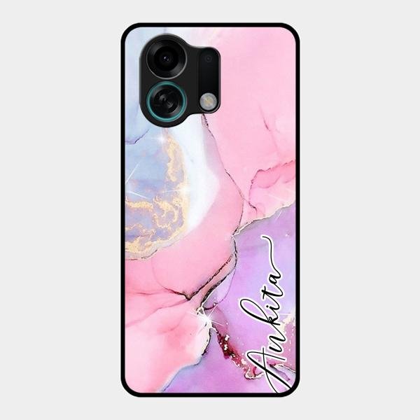 Pink Marble Glossy Metal Case Cover For Oppo K13 Turbo 5G