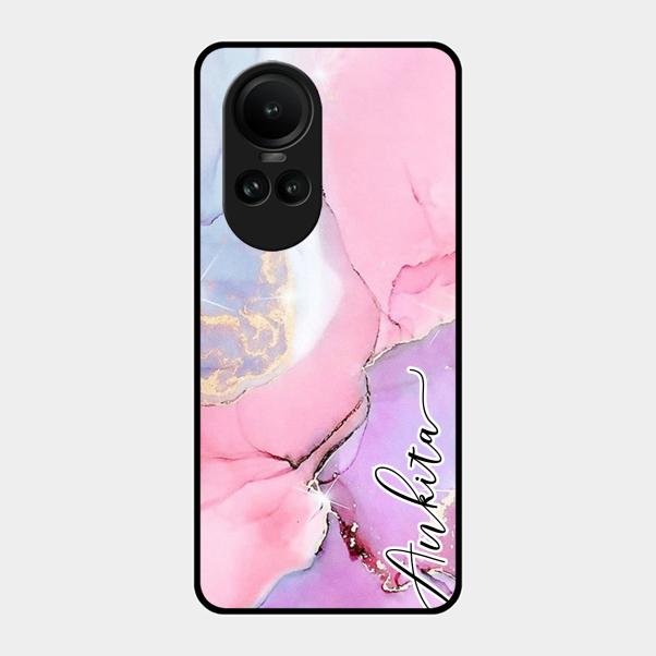 Pink Marble Glossy Metal Case Cover For Oppo Reno 10 5G