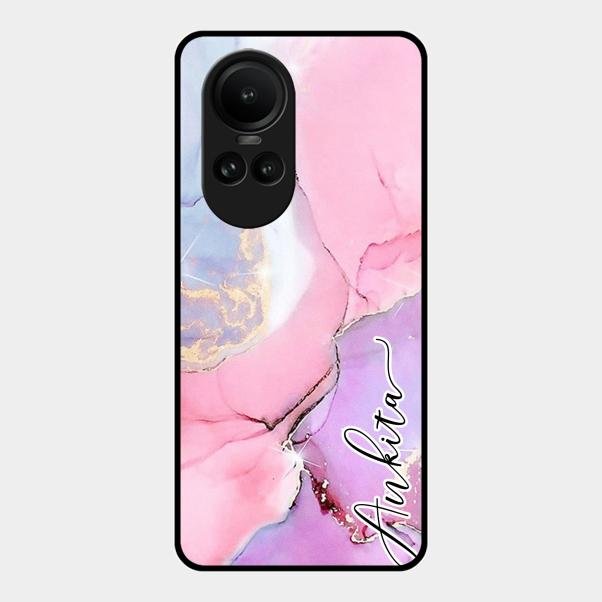 Pink Marble Glossy Metal Case Cover For Oppo Reno 10 Pro 5G