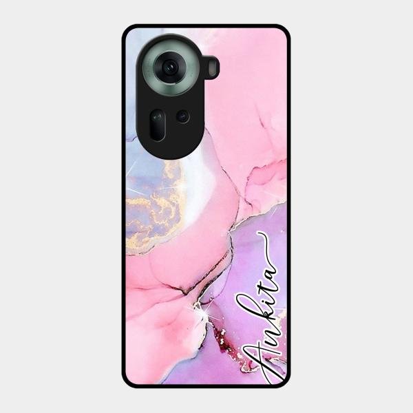 Pink Marble Glossy Metal Case Cover For Oppo Reno 11 5G