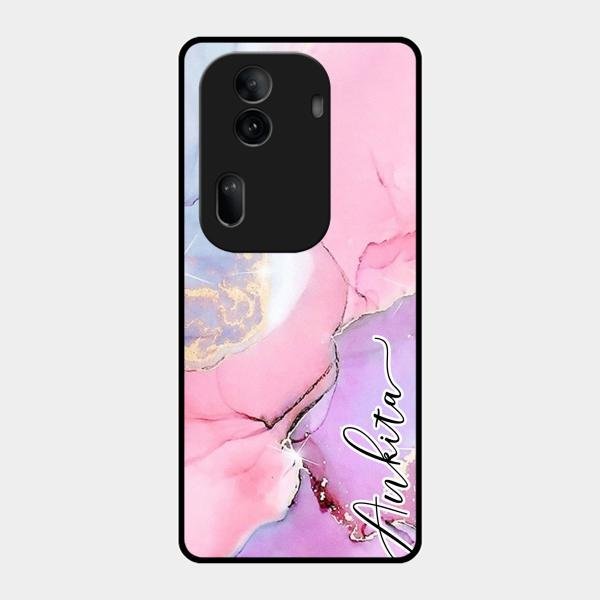 Pink Marble Glossy Metal Case Cover For Oppo Reno 11 Pro 5G