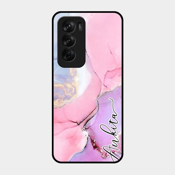 Pink Marble Glossy Metal Case Cover For Oppo Reno 12 Pro 5G