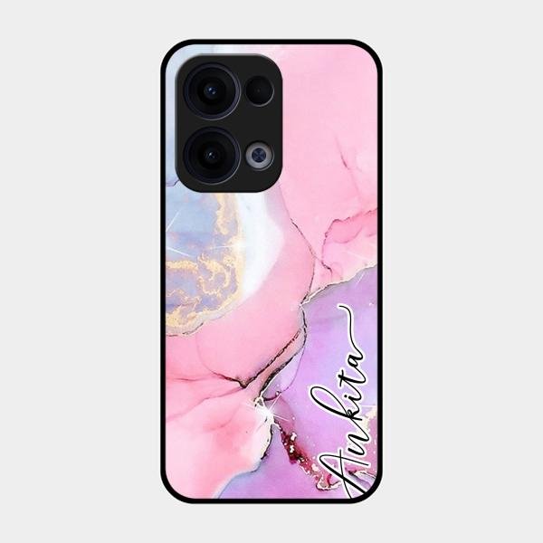 Pink Marble Glossy Metal Case Cover For Oppo Reno 13 5G