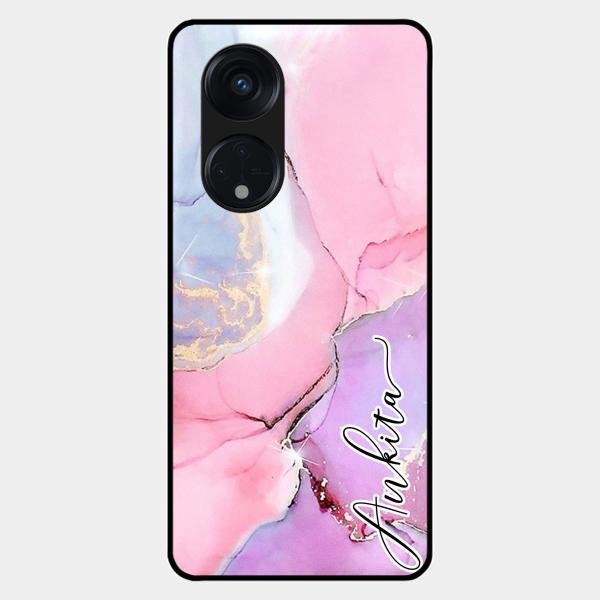 Pink Marble Glossy Metal Case Cover For Oppo Reno 8T 5G
